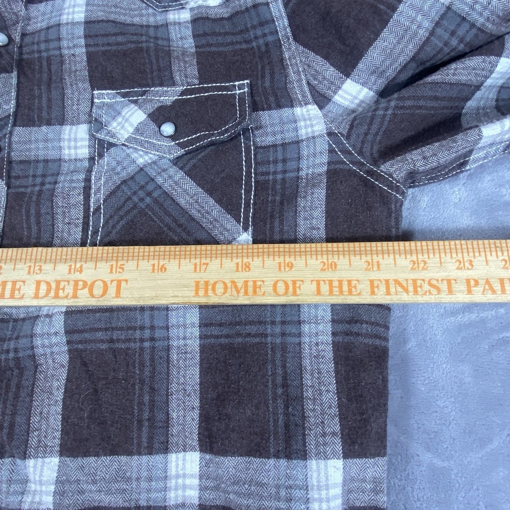 BKE Plaid Western Shirt XL Pearl Snap Flap Pockets Tailored Fit Rodeo Brown Soft - Picture 7 of 8
